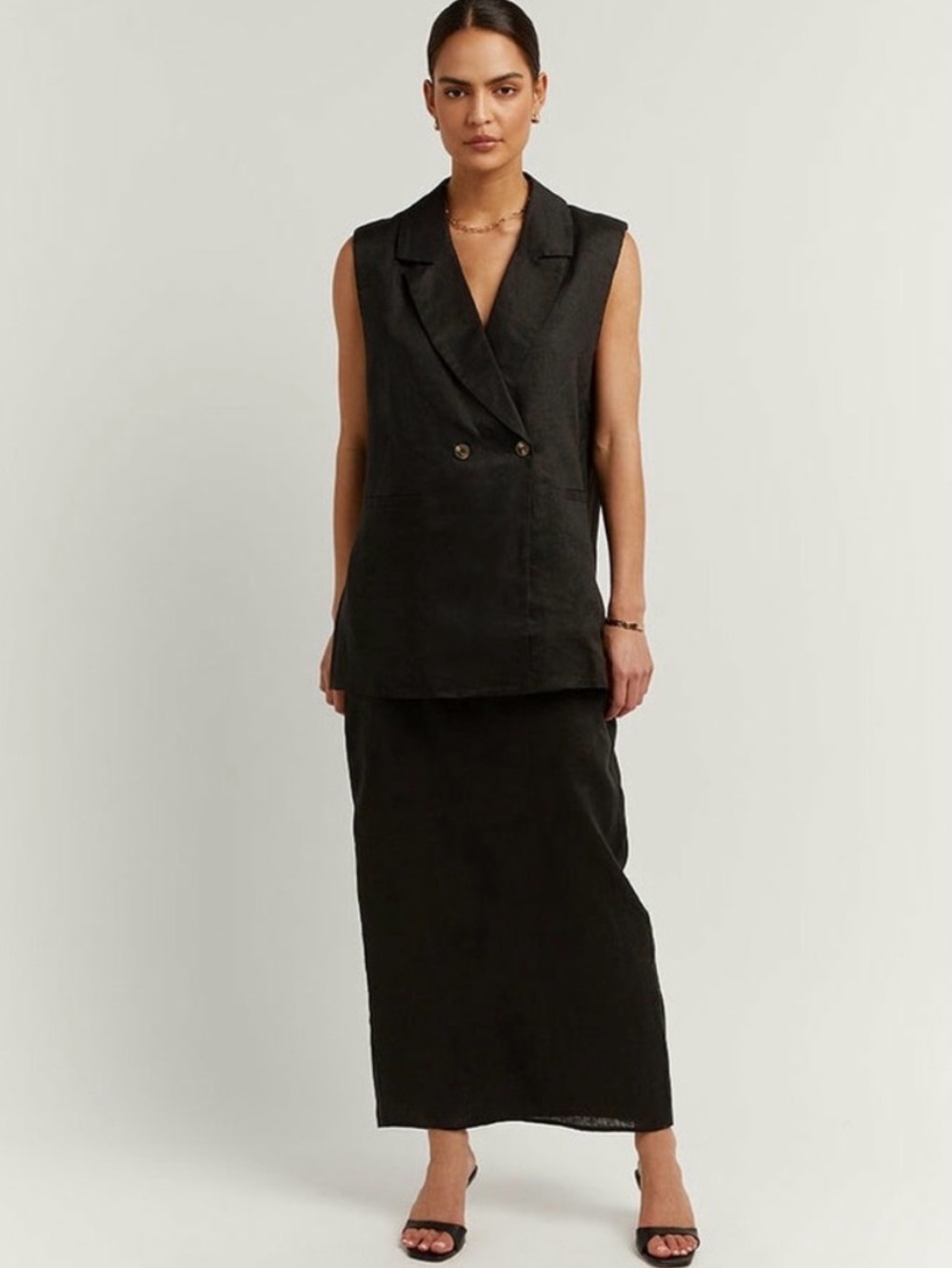 Dissh Cassia Black Linen Vest‎ Womens Size 4